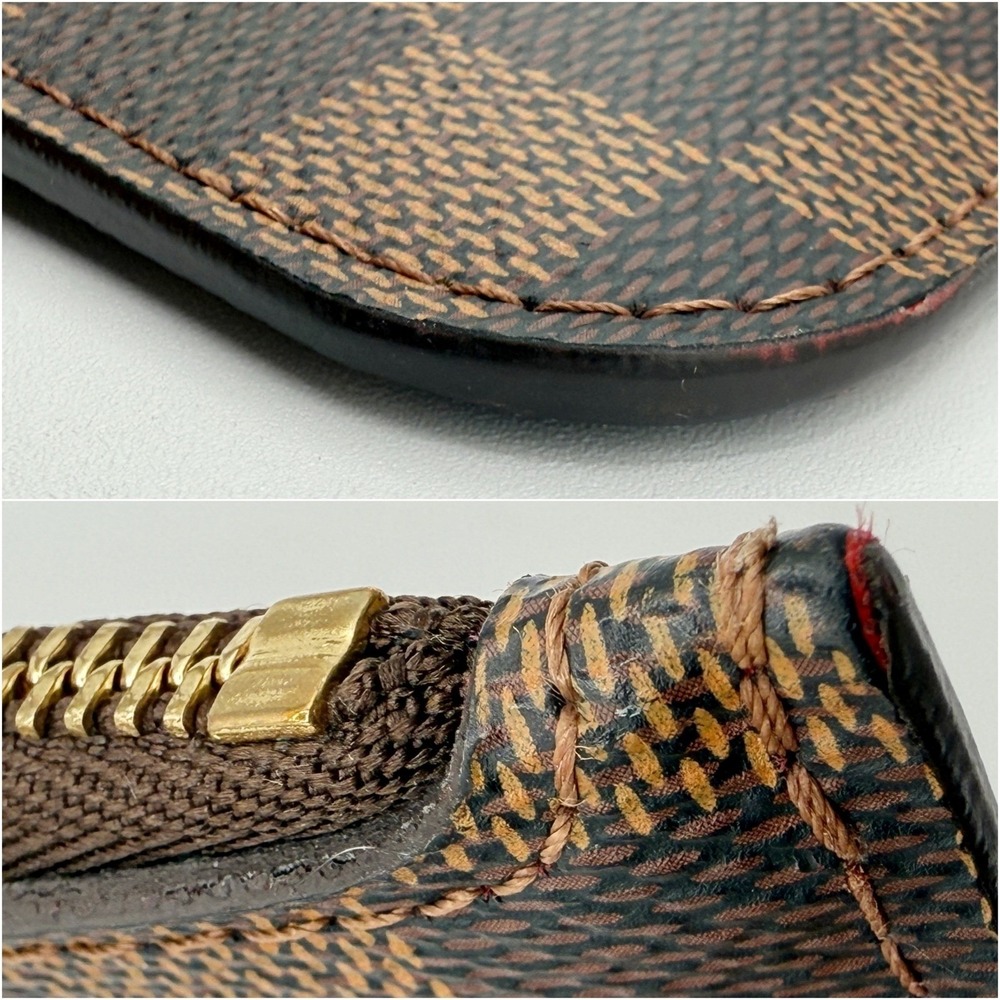 Louis Vuitton DAMIER Ebene Neverfull MM Pochette Wristlet Red Interior (6"x9.5") - Picture 7 of 11